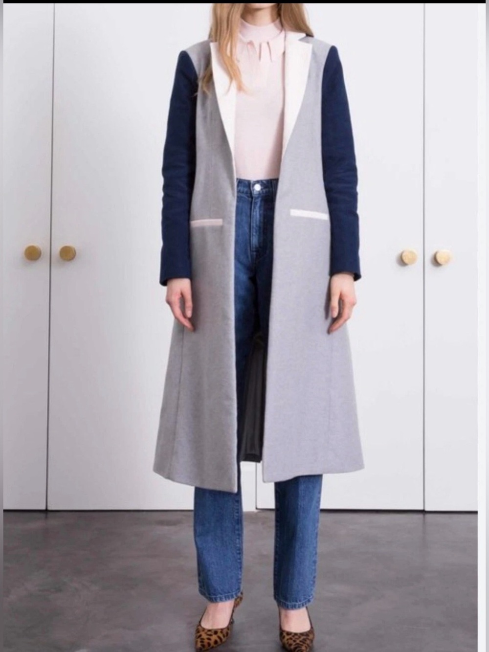 BLDWN Anthropologie Avenue Colorblock Long Coat NWOT Size S